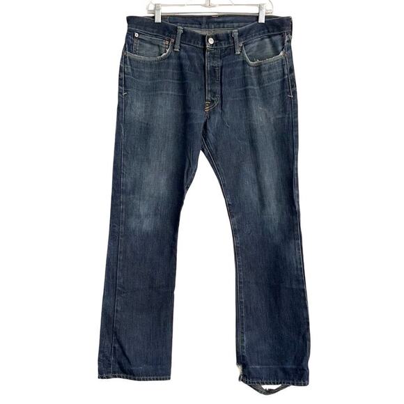 Polo RL Jeans Men’s 35x30 Bootcut 750 Distressed Dark Wash Button Fly 41381 - Picture 1 of 11